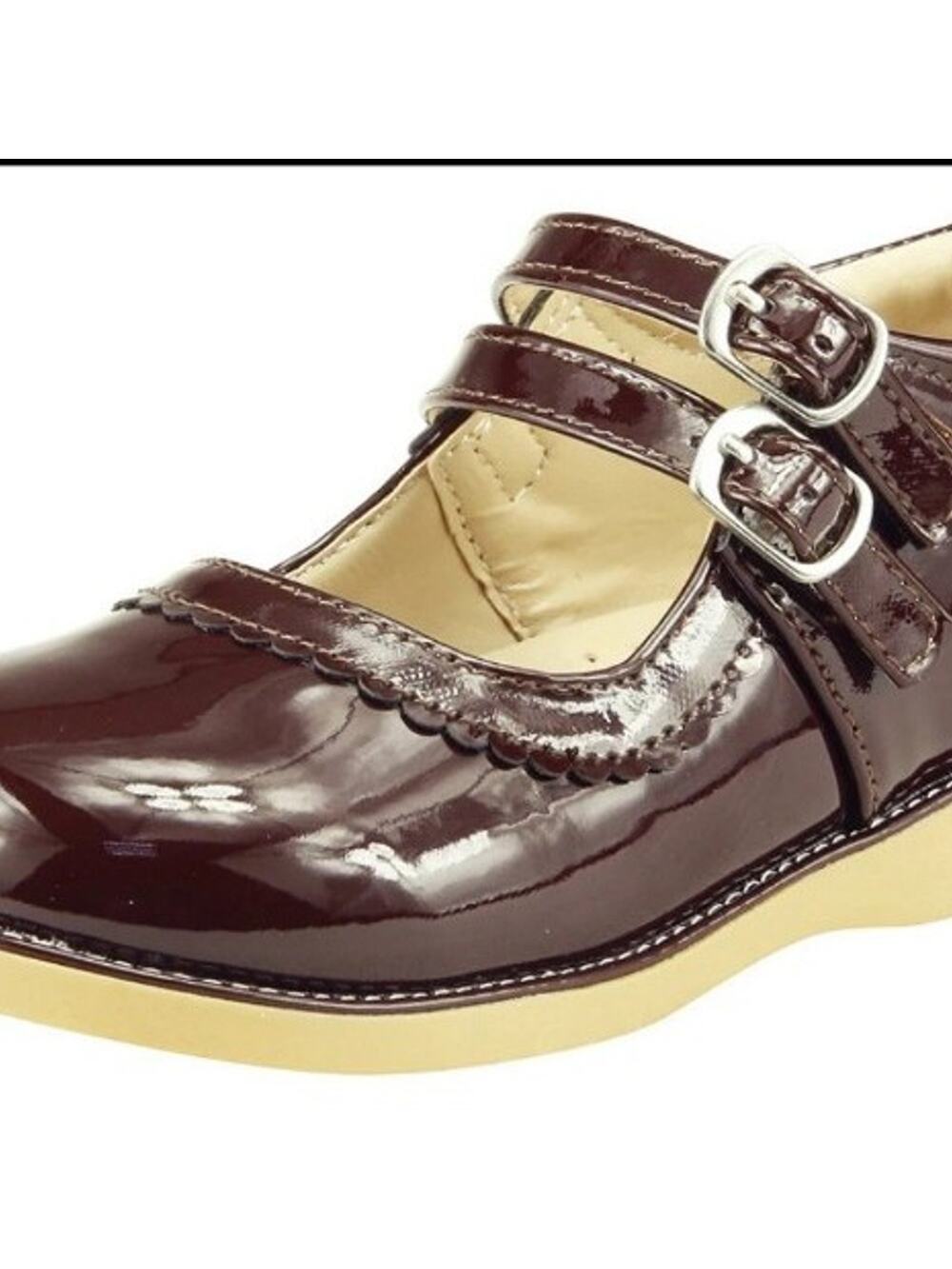 Girl's School Dress Classic Shoes Glossy Brown Double Strap Mary Jane sz 11